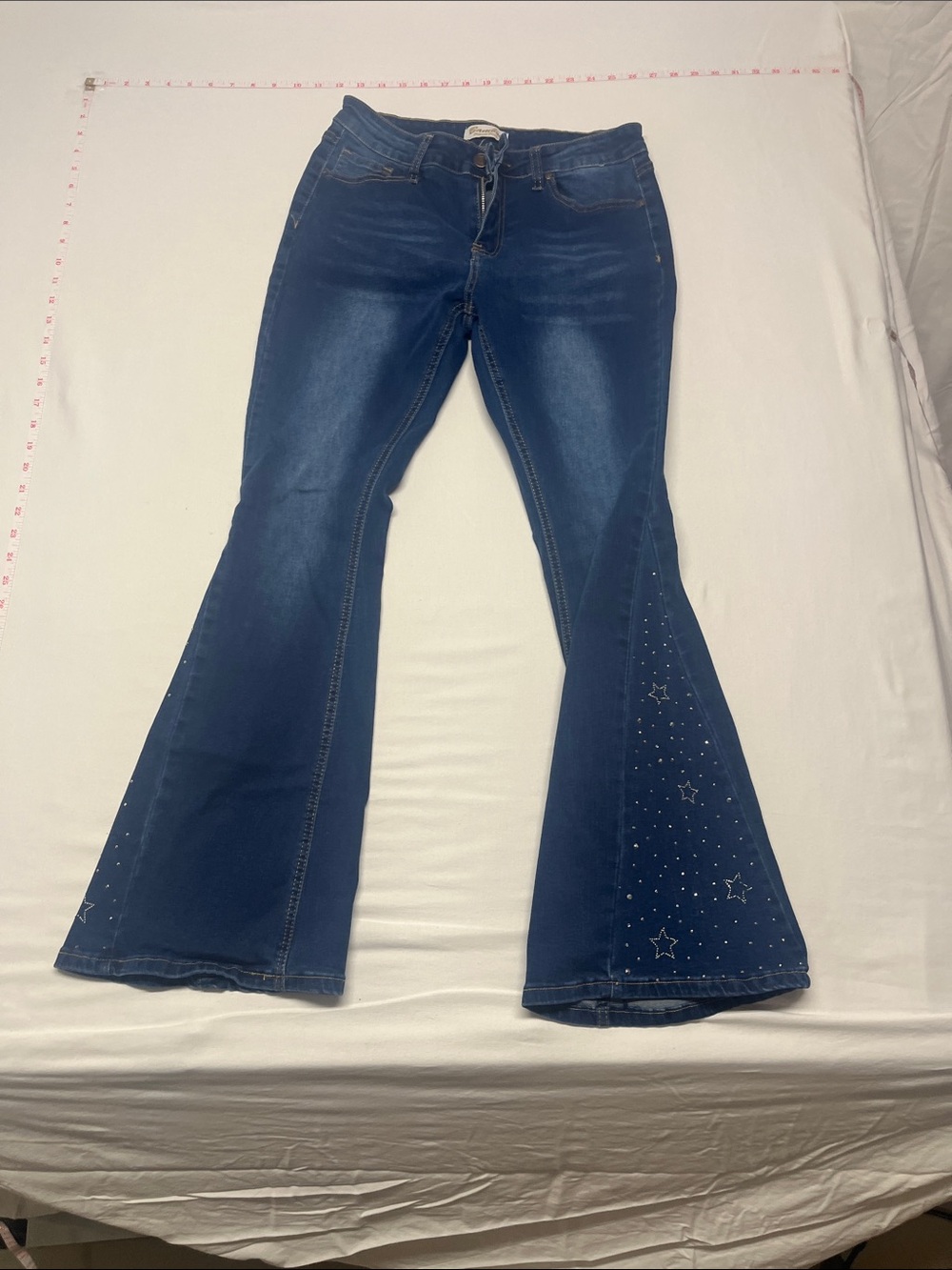 Dark Blue Flared Womens Jeans with Star Accent